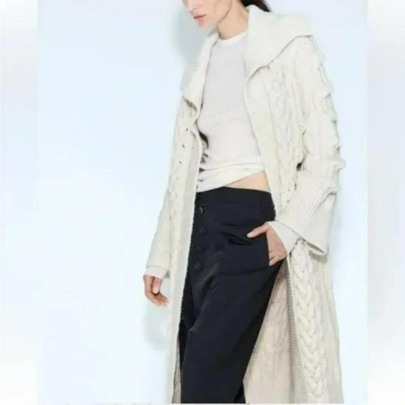 ZARA CABLE KNIT TEXTURED COAT - Picture 4 of 7